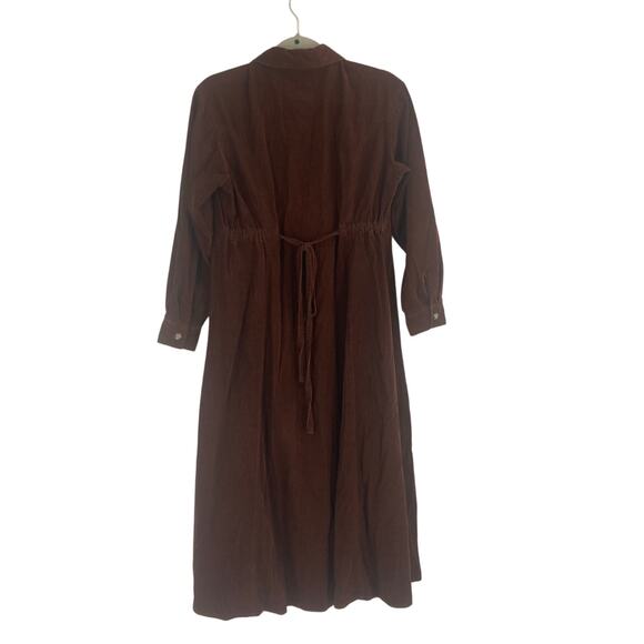 Fads Vintage Corduroy Velour Maxi Long Sleeve Dress Brown Country Western Small - Picture 3 of 13